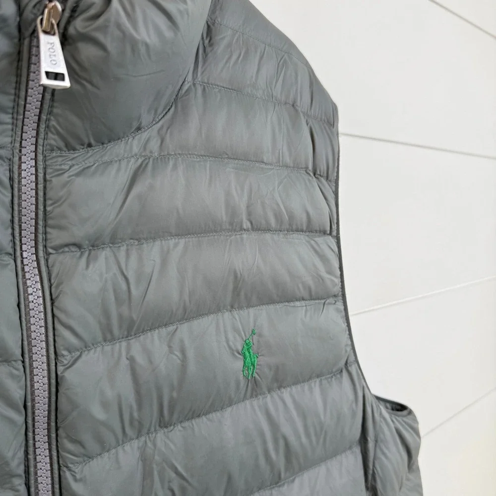 Polo Ralph Lauren Men XXL Gray Quilted Puffer Vest Full Zip Mock Neck Pony Logo‎